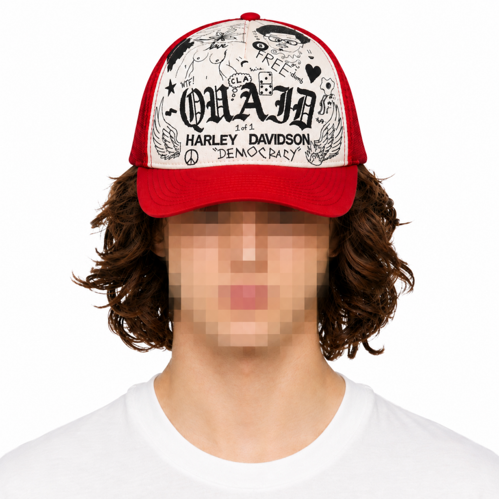 “So Called Democracy” Hand Drawn Harley Davidson Trucker Cap